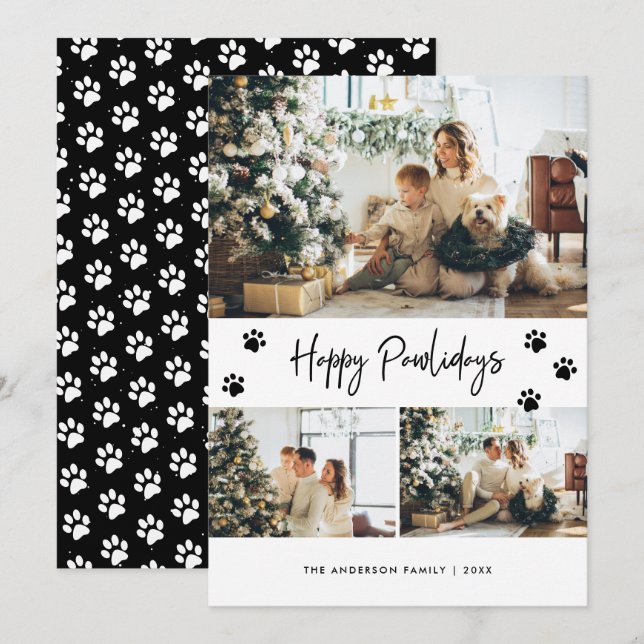 Cartes Pour Fêtes Annuelles Black Pet Propriétaire Photo Collage Joyeux Pawlid (Devant / Derrière)