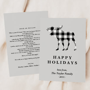 Cartes Pour Fêtes Annuelles Black Plaid Christmas Moose Family Newsletter