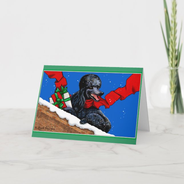 Cartes Pour Fêtes Annuelles Black Poodle Art de Noël (Devant)
