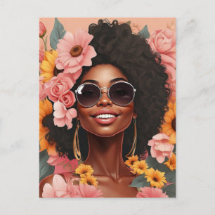 Cartes Pour Fêtes Annuelles Black queen floral afro melanin femme amour fleur