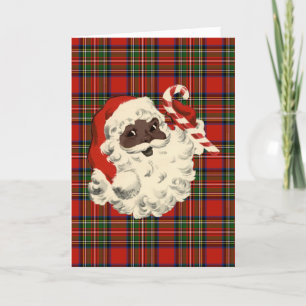Cartes Pour Fêtes Annuelles Black Santa with Candy Cane Plaid