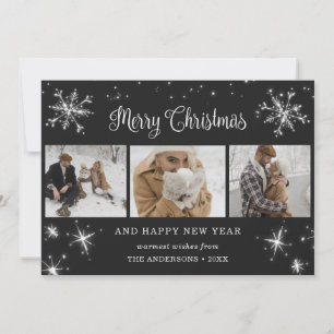 Cartes Pour Fêtes Annuelles Black Silver Sparkly Snowflake Photo Collage