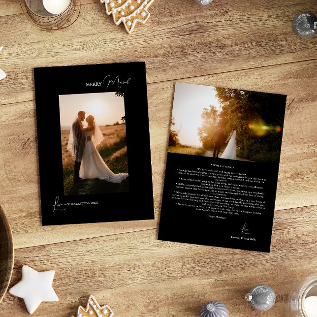 Cartes Pour Fêtes Annuelles Black Simple moderne Merry Marié Portrait Holiday (Créateur téléchargé)