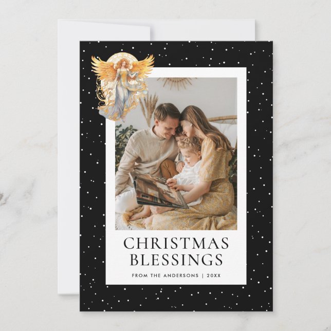 Cartes Pour Fêtes Annuelles Black Snowy Angel Christmas Blessings Photo (Devant)