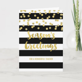 Cartes Pour Fêtes Annuelles Black Stripes Gold Confetti Enseignant de Noël