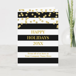 Cartes Pour Fêtes Annuelles Black Stripes Gold Confetti Entreprise Noël