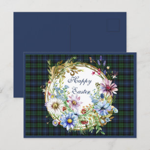 Cartes Pour Fêtes Annuelles Black Watch Tartan écossais antique Pâques Floral