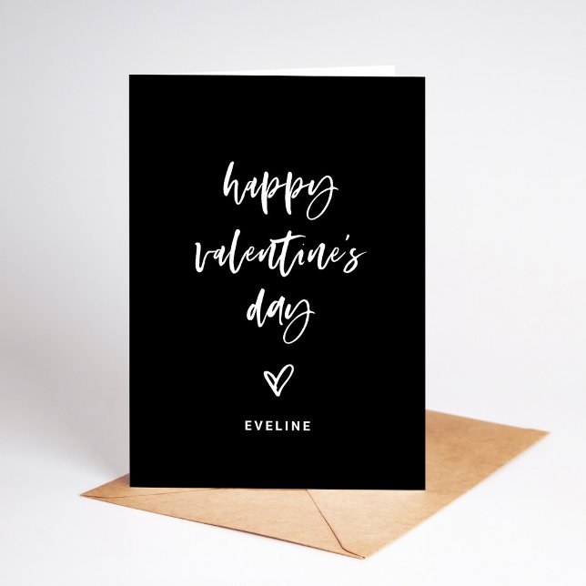 Cartes Pour Fêtes Annuelles Black | White Décontracté Script et coeur Valentin (A simple and modern Valentine's Day card with casual script and a heart)