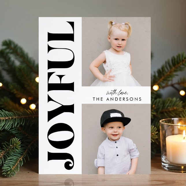 Cartes Pour Fêtes Annuelles Black & White Joyful Photo moderne de Noël (Créateur téléchargé)