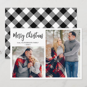 Cartes Pour Fêtes Annuelles Black White Plaid 2 Photo Collage Noël