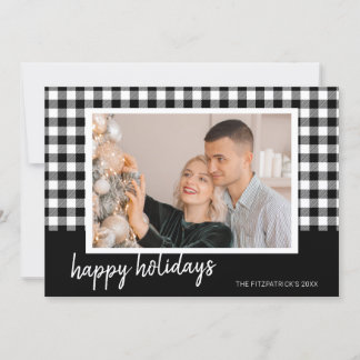 Cartes Pour Fêtes Annuelles Black & White Plaid Christmas Photo Greeting
