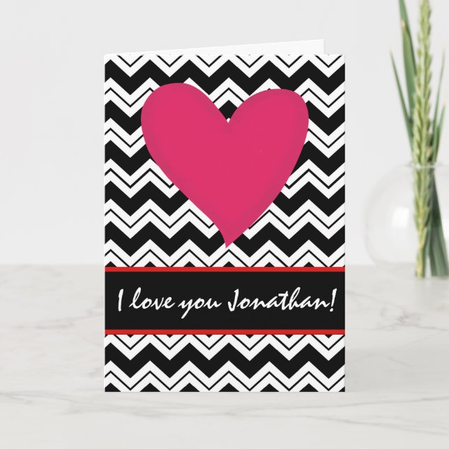 Cartes Pour Fêtes Annuelles Black White Red Heart Nom personnalisé Valentine (Devant)