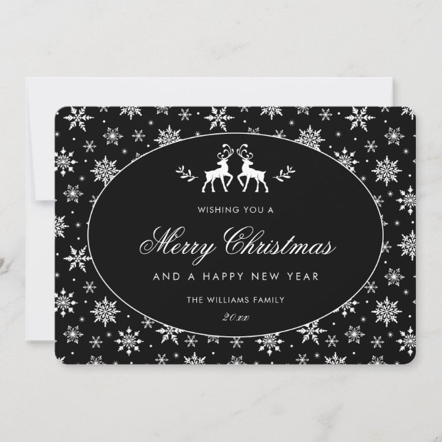 Cartes Pour Fêtes Annuelles Black White Reindeer Snowflakes (Devant)