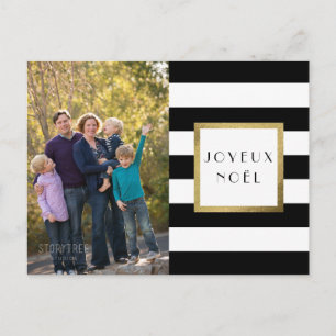 Cartes Pour Fêtes Annuelles Black & White Stripe "Joyeux Noël" Photo Xmas