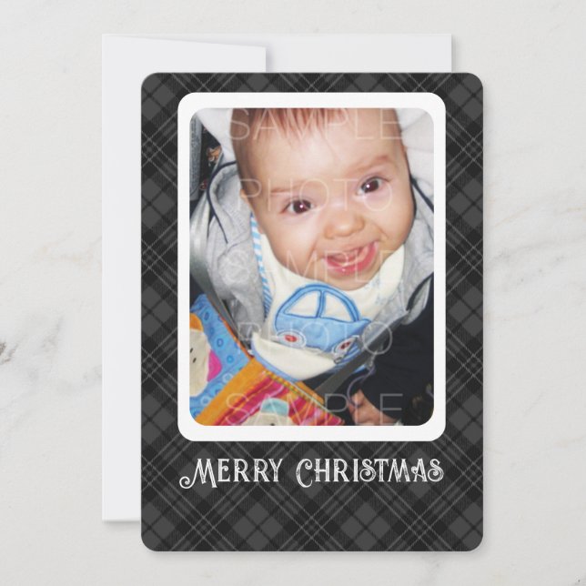 Cartes Pour Fêtes Annuelles Black white tartan plaid hiver photo de Noël (Devant)