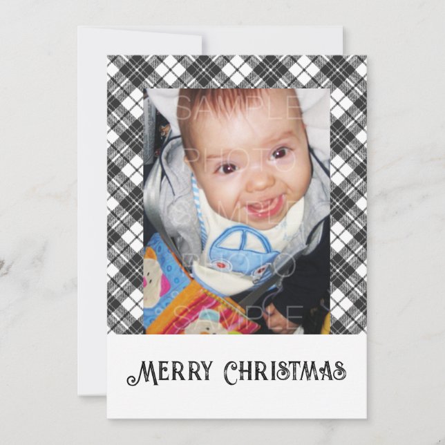 Cartes Pour Fêtes Annuelles Black white tartan plaid hiver photo de Noël (Devant)
