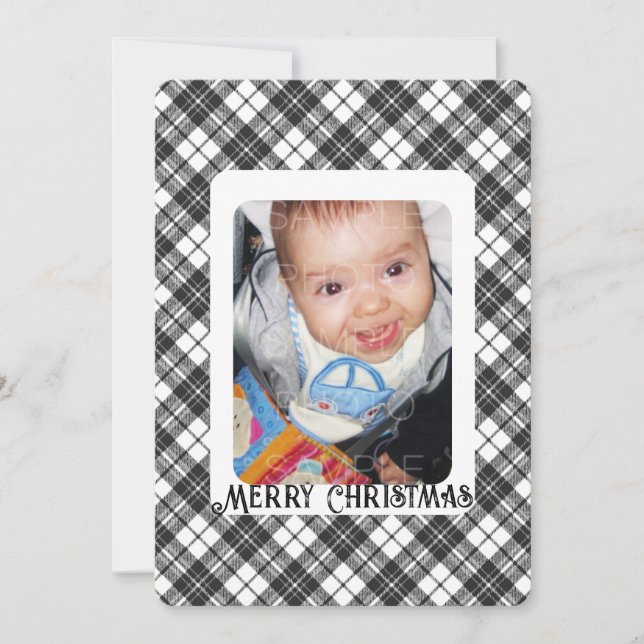 Cartes Pour Fêtes Annuelles Black white tartan plaid hiver photo de Noël (Devant)