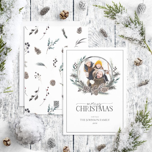 Cartes Pour Fêtes Annuelles Black Winter Berry Wreath Joyeux Noël Photo Ho (Créateur téléchargé)