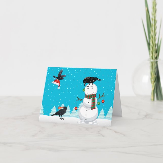 Cartes Pour Fêtes Annuelles Blackbirds décorant Snowman Ravers Noël (Devant)