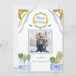 Cartes Pour Fêtes Annuelles Blanc bleu Chinoiserie Orange Photo Noël
