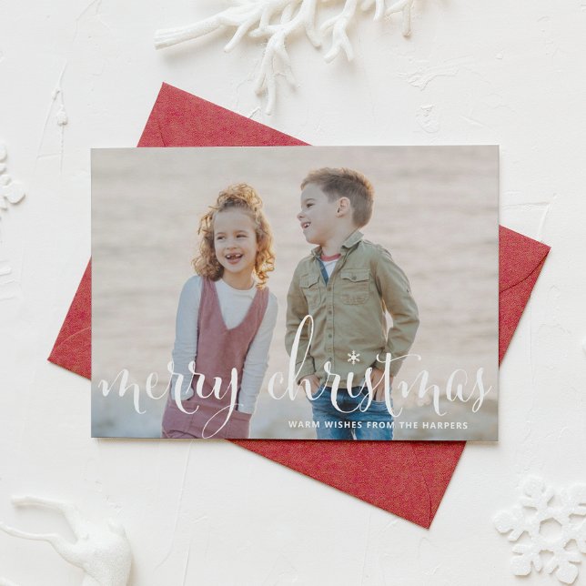 Cartes Pour Fêtes Annuelles Blanc Joyeux Noël Rustique Calligraphie Photo (Créateur téléchargé)