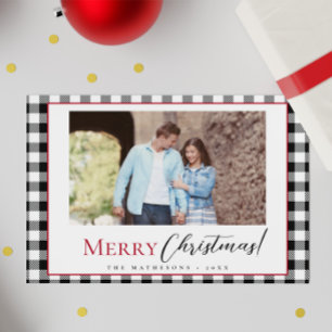 Cartes Pour Fêtes Annuelles Blanc Noir Moderne Russe Plaid Couple photo