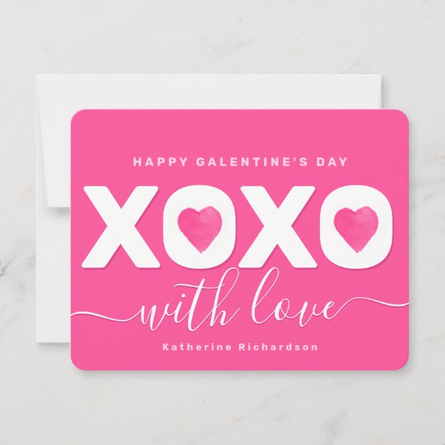 Cartes Pour Fêtes Annuelles Blanc rose "XOXO" Elégante Saint-Galentin (Devant)