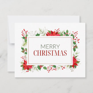 Cartes Pour Fêtes Annuelles Blanc Rouge et Vert Traditionnel Joyeux