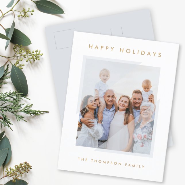 Cartes Pour Fêtes Annuelles Blanc simple minimal | Photo de famille de Noël (Créateur téléchargé)