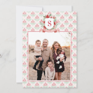 Cartes Pour Fêtes Annuelles Blason Floral Grandmillennial Monogramme de Noël