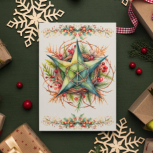 Cartes Pour Fêtes Annuelles Blessé Yule Winter Solstice Pentacle Holly Berry