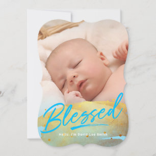 Cartes Pour Fêtes Annuelles "Blessed" Gold Foil Photo Birth Announcement