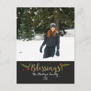 Cartes Pour Fêtes Annuelles Blessures Black Gold & Red Christmas Holiday Photo