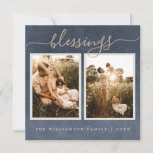 Cartes Pour Fêtes Annuelles Blessures d'or Bleu foncé Noël