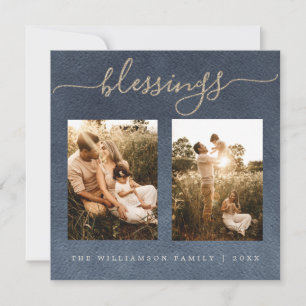 Cartes Pour Fêtes Annuelles Blessures d'or Bleu foncé Noël