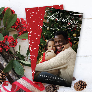 Cartes Pour Fêtes Annuelles Blessures Script Noël Religieux Élégant Photo