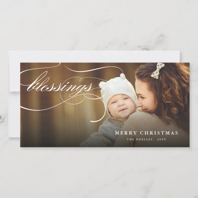 Cartes Pour Fêtes Annuelles Blessures Script Noël Religieux Élégant Photo (Devant)