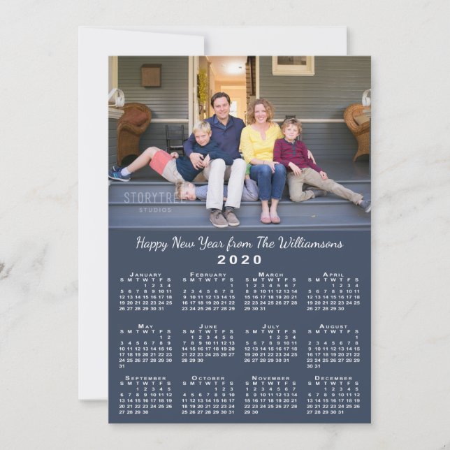 Cartes Pour Fêtes Annuelles Bleu 2020 Calendrier 2 Photos personnalisées Bonne (Devant)
