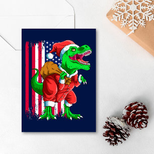 Cartes Pour Fêtes Annuelles Bleu amusant Noël Père Noël TRex Tyrannosaurus Noë