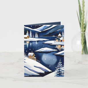 Cartes Pour Fêtes Annuelles Bleu Aquarelle Lacs Nordiques Noël Plié