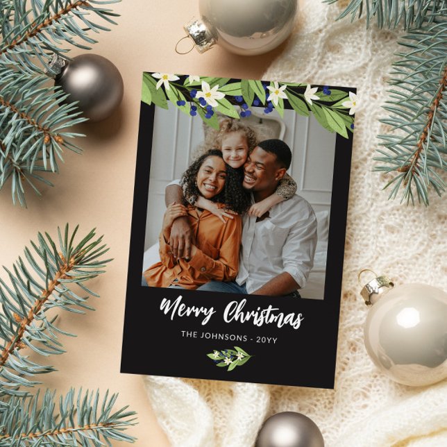 Cartes Pour Fêtes Annuelles Bleu Berry Green Photo Joyeux Noël (Créateur téléchargé)