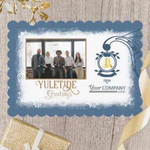 Cartes Pour Fêtes Annuelles Bleu, Blanc, Gold Bell Company Photo de Noël