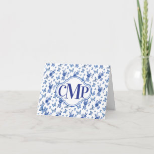 Cartes Pour Fêtes Annuelles Bleu Blancs Papillon Rose Classic Monogramme Note