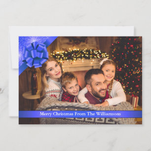 Cartes Pour Fêtes Annuelles Bleu Bow avec ruban bleu Joyeux Noël Photo