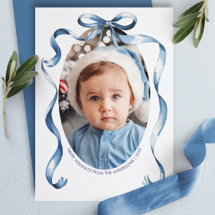 Cartes Pour Fêtes Annuelles Bleu Bow Ribbon Oval Frame de Noël Photo