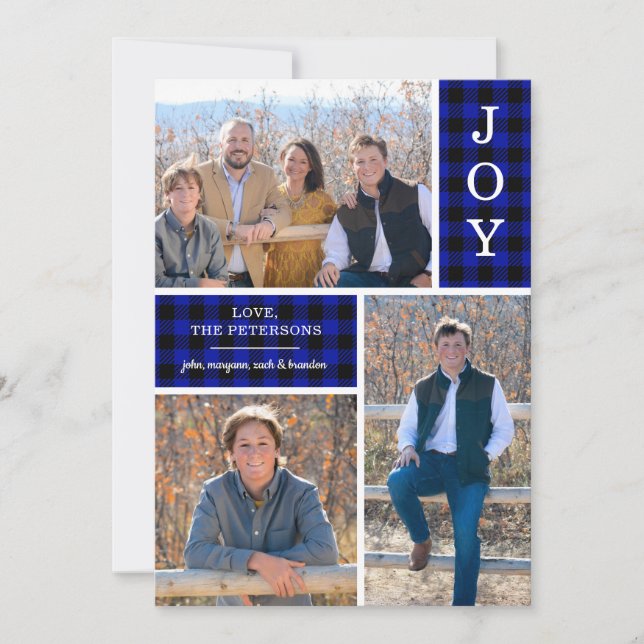 Cartes Pour Fêtes Annuelles Bleu Buffalo Check 3 Photo (Devant)