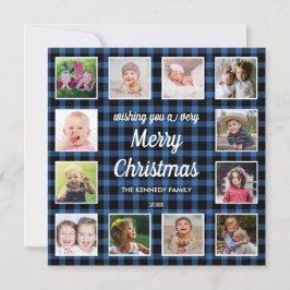 Cartes Pour Fêtes Annuelles Bleu Buffalo Plaid 12 Photo Collage Noël