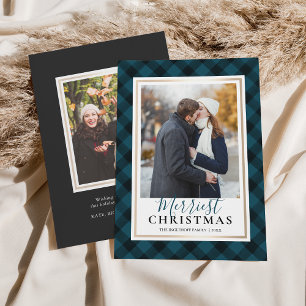 Cartes Pour Fêtes Annuelles Bleu Buffalo Plaid Merriest Photo de Noël