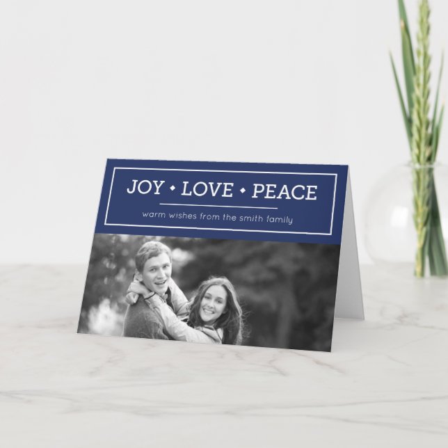 Cartes Pour Fêtes Annuelles Bleu Chaleureux Souhaits Joie Amour Paix Photo de  (Devant)