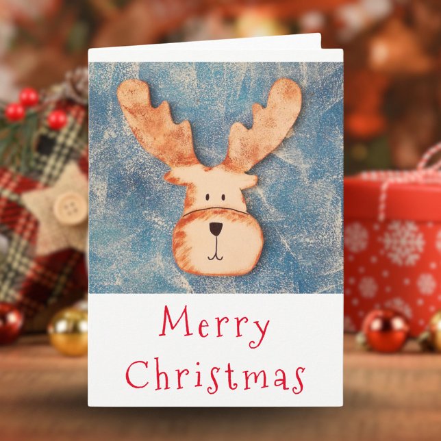 Cartes Pour Fêtes Annuelles Bleu de la tête de cerf glace d'hiver Joyeux Noël (Créateur téléchargé)